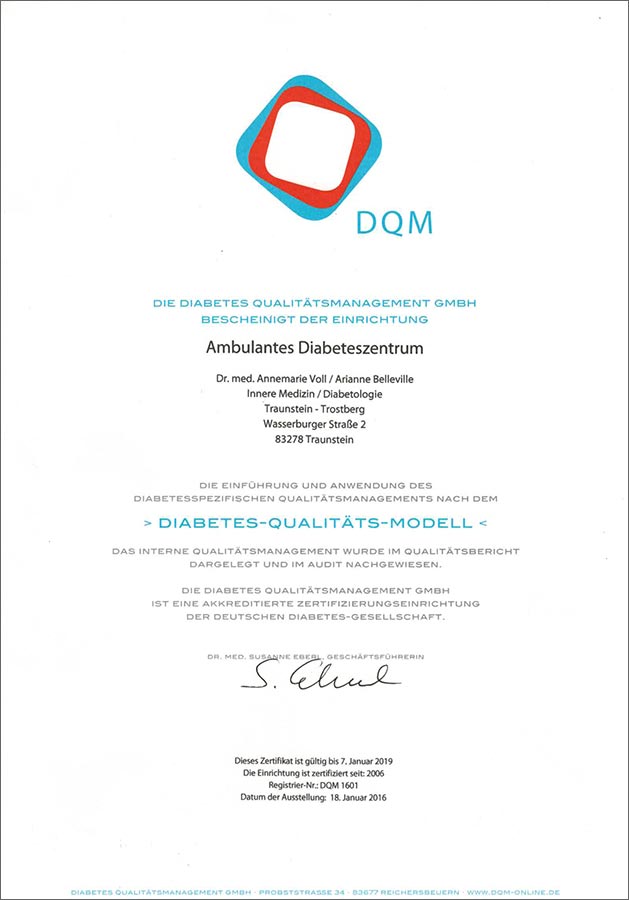 Urkunde Diabetes-Qualitäts-Modell