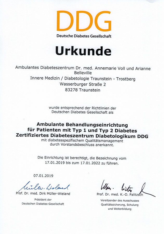 Urkunde DDG Deutsche Diabetesgesellschaft