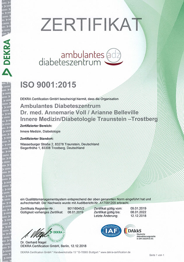 Urkunde Diabetes-Qualitäts-Modell