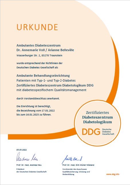 Urkunde DDG Deutsche Diabetesgesellschaft