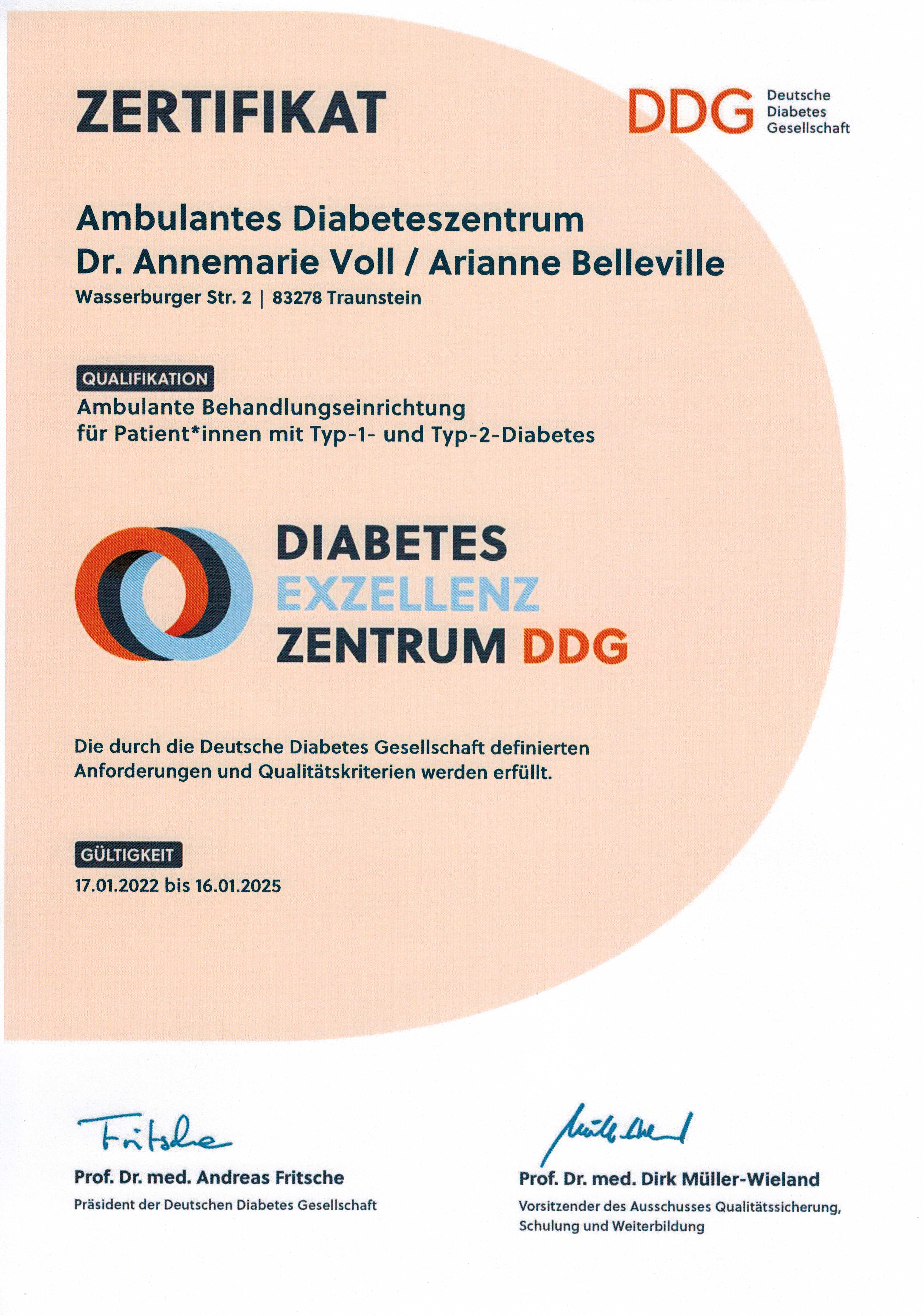 Urkunde DDG Deutsche Diabetesgesellschaft